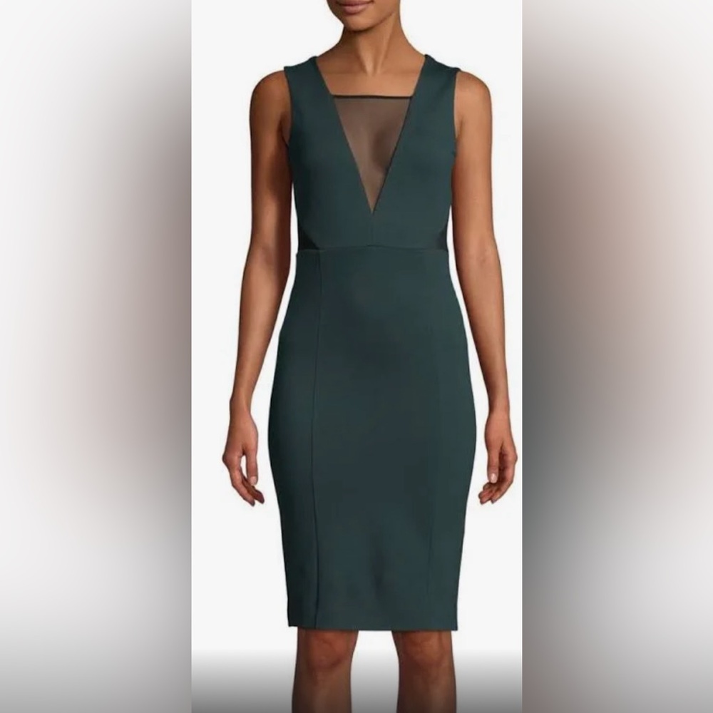 French Connection Sleeveless Lula Black V-Mesh Illusion Bodice Pencil Dress ZP1